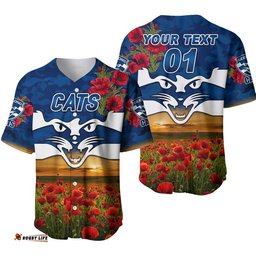 Custom Personalised GeelongCats ANZAC Baseball Jersey Shirt Poppy Vibes