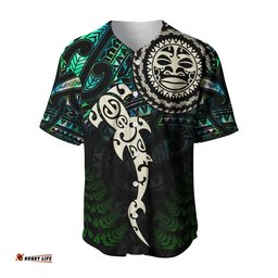 Aotearoa Paua Shell Baseball Jersey Shirt Maori Manaia and Fish