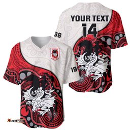 Custom Text And Number Dragons Rugby Baseball Jersey Shirt St George Illawarra 1998 Indigenous Art 05