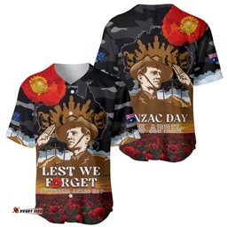 Australia ANZAC Day Baseball Jersey Shirt Lest We Forget Australian Army Corps