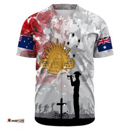 Anzac Day Lest We Forget Camouflage & Poppy Baseball Jersey Shirt