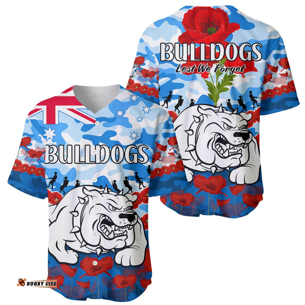 Bulldogs Rugby ANZAC Baseball Jersey Shirt Lest We Forget