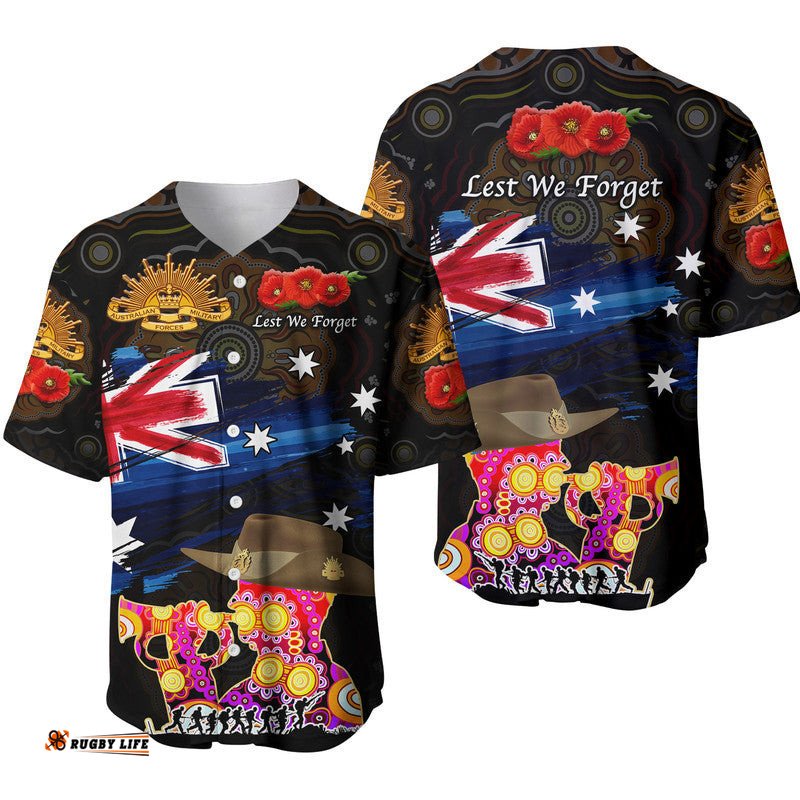 Australia Aboriginal ANZAC Baseball Jersey Shirt Remembrance Vibes Black