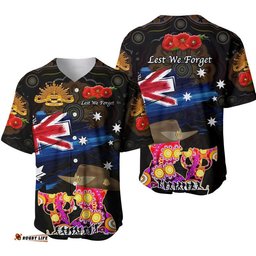 Australia Aboriginal ANZAC Baseball Jersey Shirt Remembrance Vibes Black