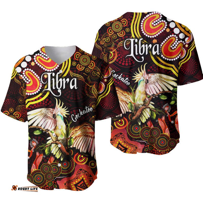 Australian Astrology Baseball Jersey Shirt Libra Cockatoo Glider Zodiac Aboriginal Vibes Red
