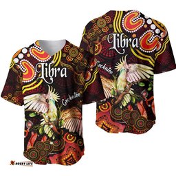 Australian Astrology Baseball Jersey Shirt Libra Cockatoo Glider Zodiac Aboriginal Vibes Red