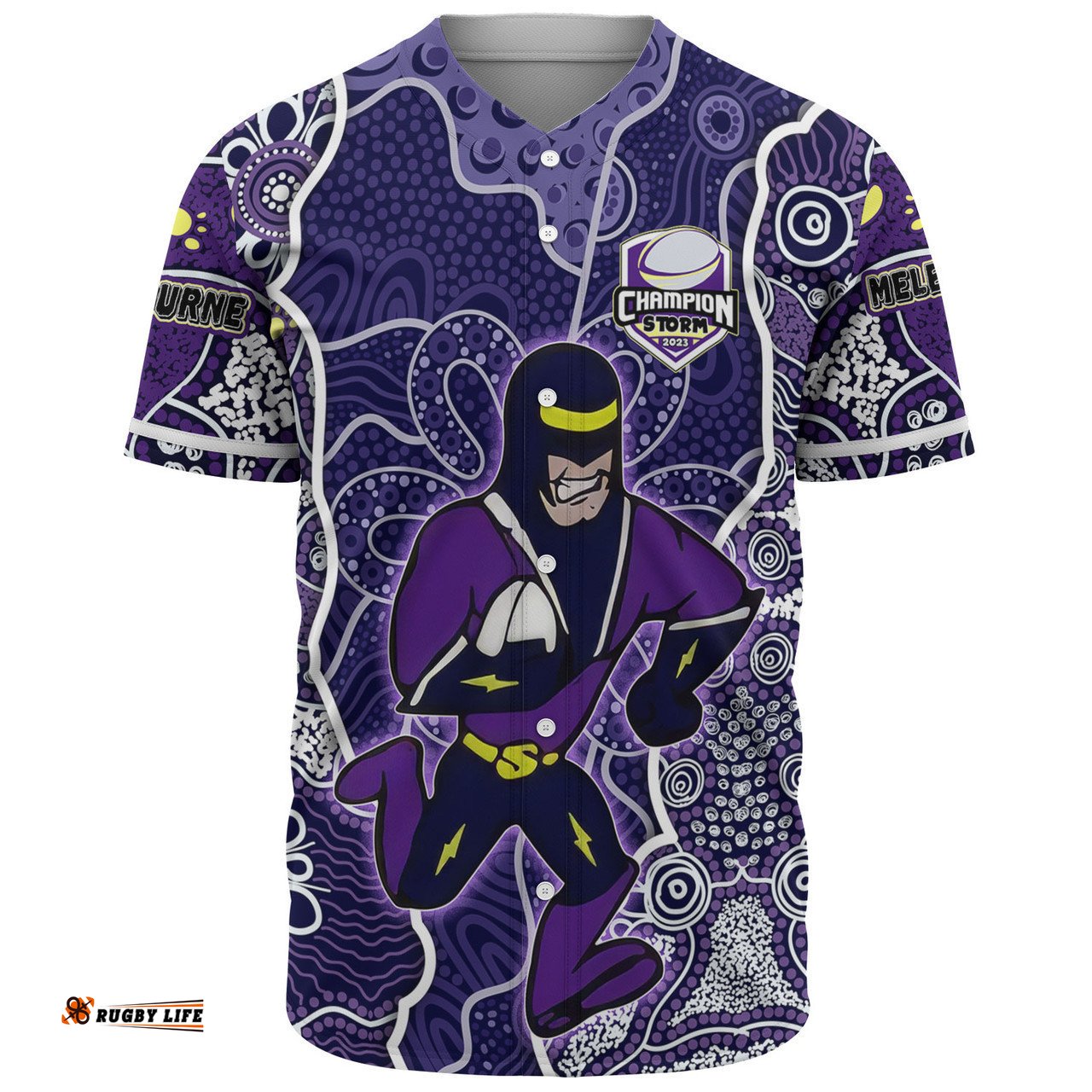 Melbourne Storm Grand Final Custom Baseball Shirt - Custom Melbourne Storm With Contemporary Style Of Aboriginal Painting Baseball Shirt