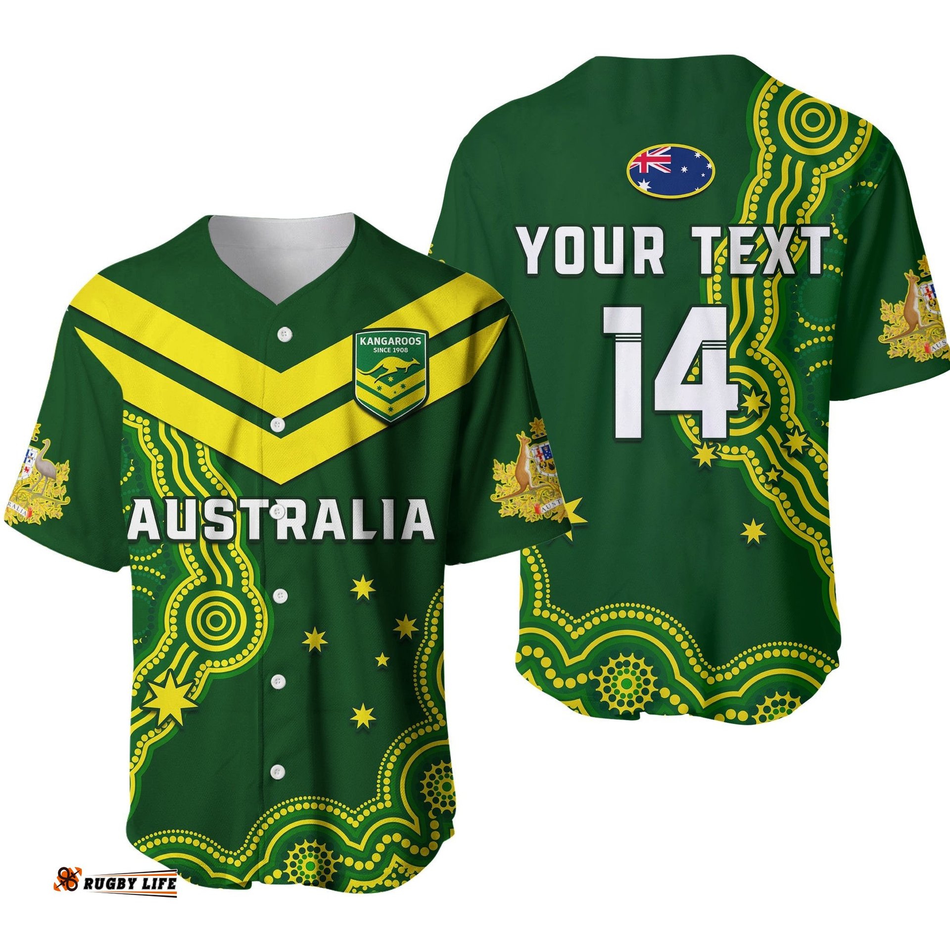 Custom Text And Number Australia Rugby Baseball Jersey Shirt The Kangaroos Champions Pacific Indigenous