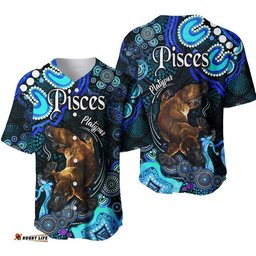Australian Astrology Baseball Jersey Shirt Pisces Platypus Zodiac Aboriginal Vibes Blue