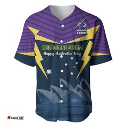 Custom Australia Day Storm Baseball Jersey Shirt NRL 2024 Sydney Opera House With Map