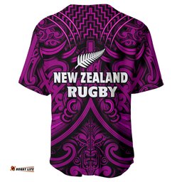 New Zealand Silver Fern Rugby Baseball Jersey Shirt All Black Purple NZ Maori Pattern