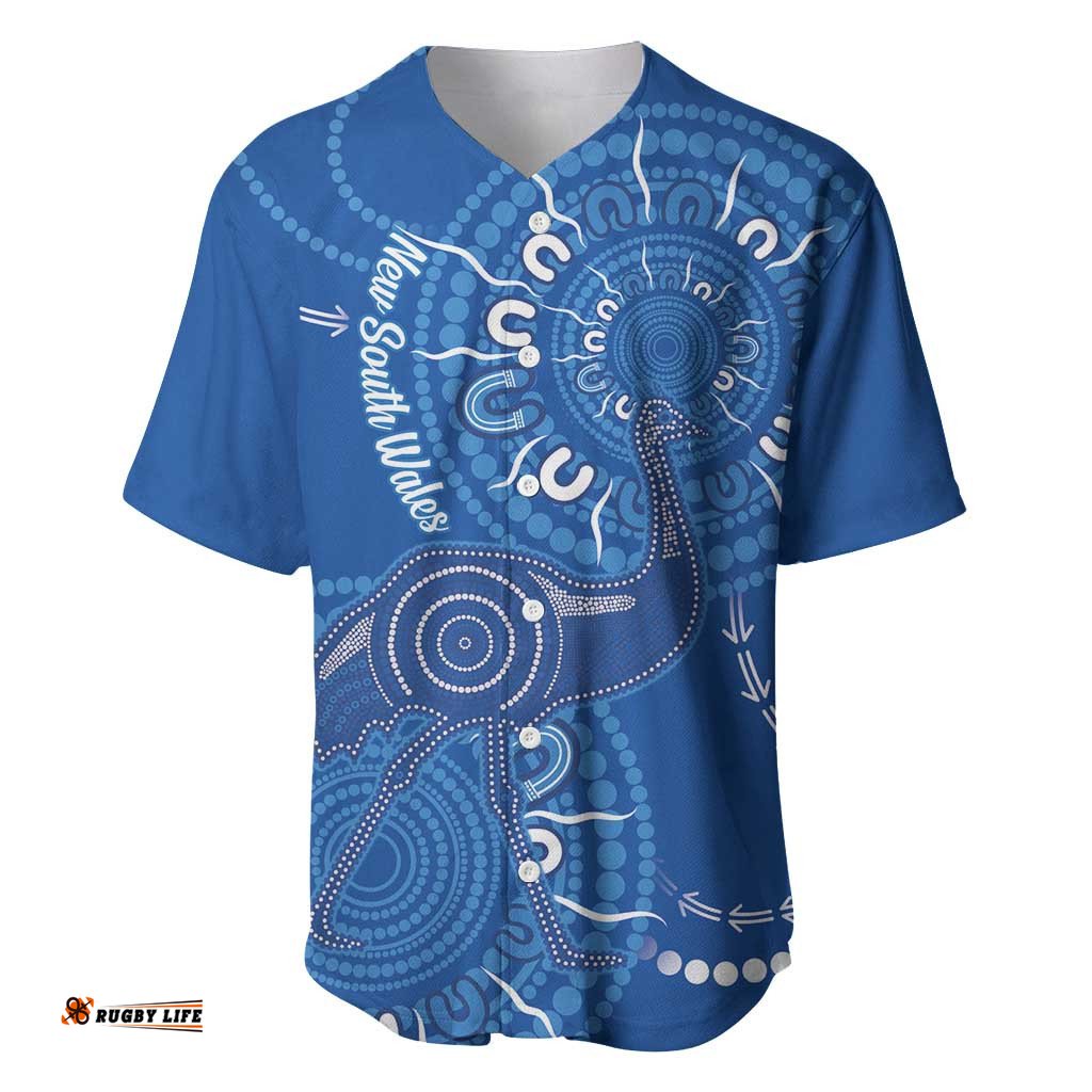 Australia New South Wales Baseball Jersey Shirt Aussie Emu With Aboriginal Art