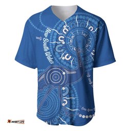 Australia New South Wales Baseball Jersey Shirt Aussie Emu With Aboriginal Art