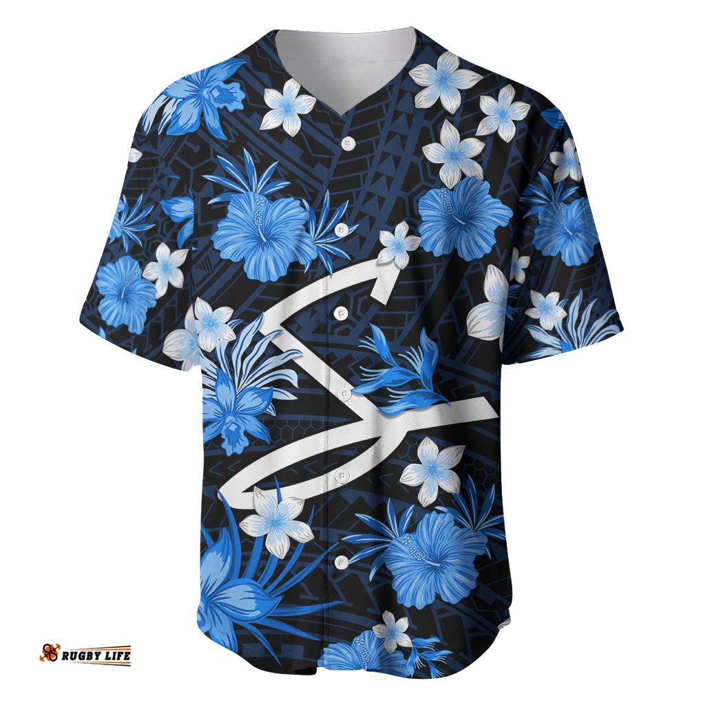 Australian Strikers Cricket Baseball Jersey Shirt Baeuty Pacific Hibiscus and Polynesian Pattern