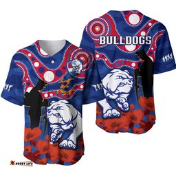Western Bulldogs Football ANZAC Baseball Jersey Shirt Doggies Aboriginal Mix Poppy Camouflage Ver.01