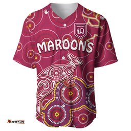 Custom Text And Number Maroons Rugby Baseball Jersey Shirt Kangaroo Indigenous Pattern Unique Version