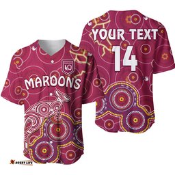 Custom Text And Number Maroons Rugby Baseball Jersey Shirt Kangaroo Indigenous Pattern Unique Version