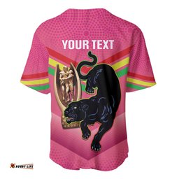 Personalised Panthers Rugby 2024 Baseball Jersey Shirt Mascot With Trophy Go Champions Aboriginal Art Pink