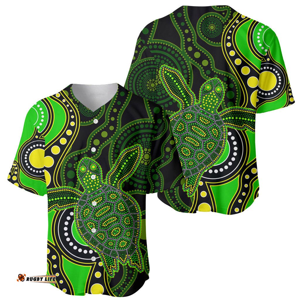 Aboriginal Turtle Baseball Jersey Shirt Green Style