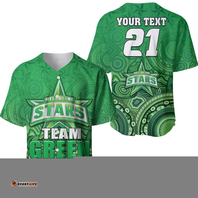 Custom Personalised Melbourne Team Green Indigenous Aboriginal Stars Arts Baseball Jersey Shirt