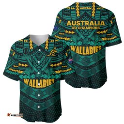 Wallabies Rugby Baseball Jersey Shirt Polynesian and Aboriginal Special Green Version