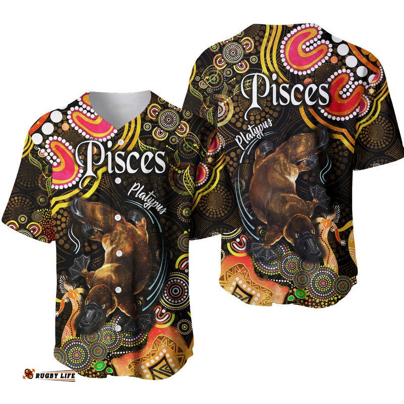 Australian Astrology Baseball Jersey Shirt Pisces Platypus Zodiac Aboriginal Vibes Gold