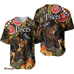 Australian Astrology Baseball Jersey Shirt Pisces Platypus Zodiac Aboriginal Vibes Gold