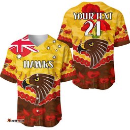 Custom Personalised Hawks Football ANZAC Baseball Jersey Shirt Lest We Forget