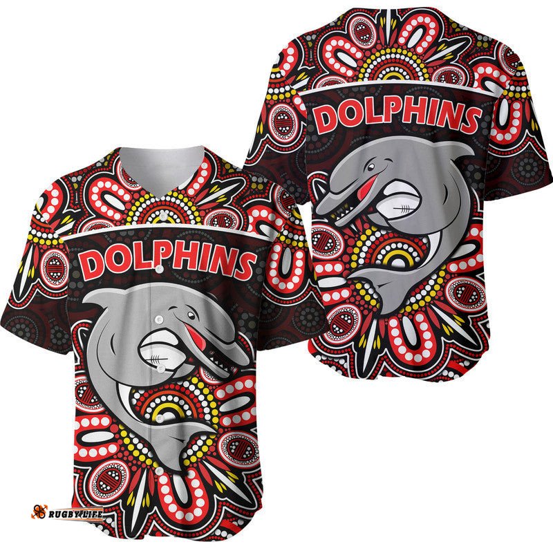 Dolphins Rugby Baseball Jersey Shirt Aboriginal Dot Painting