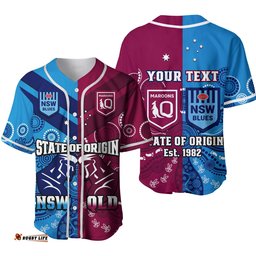 Custom Personalised QLD Maroons And NSW Blues Rugby Baseball Jersey Shirt State of Origin Indigenous Ver.02
