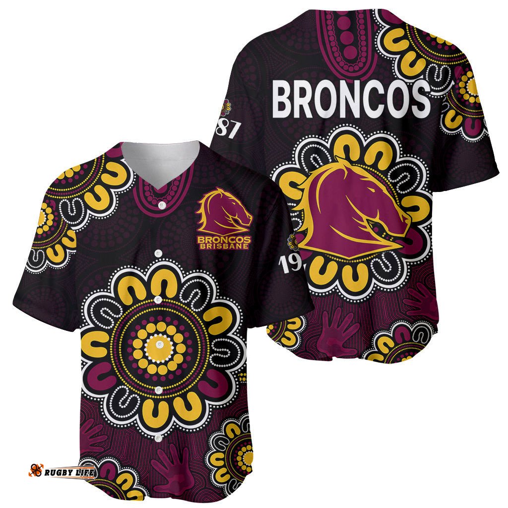NRL Brisbane Broncos Rugby 1987 Aboriginal Baseball Jersey Shirt