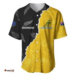 Australia Rugby Mix New Zealands Rugby Baseball Jersey Shirt Wallabies Versus Silver Fern Sporty Basic