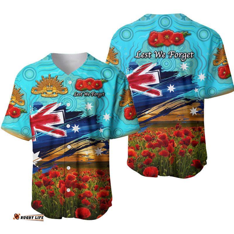 Australia Aboriginal ANZAC Baseball Jersey Shirt Poppy Vibes Blue
