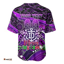Merry Christmas AFL Fremantle Freo Baseball Jersey Shirt Aboriginal Santa Football Mascot