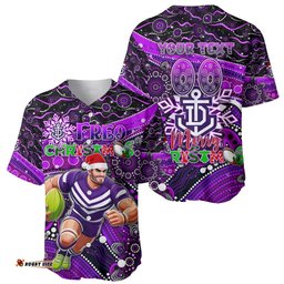 Merry Christmas AFL Fremantle Freo Baseball Jersey Shirt Aboriginal Santa Football Mascot