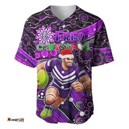 Merry Christmas AFL Fremantle Freo Baseball Jersey Shirt Aboriginal Santa Football Mascot