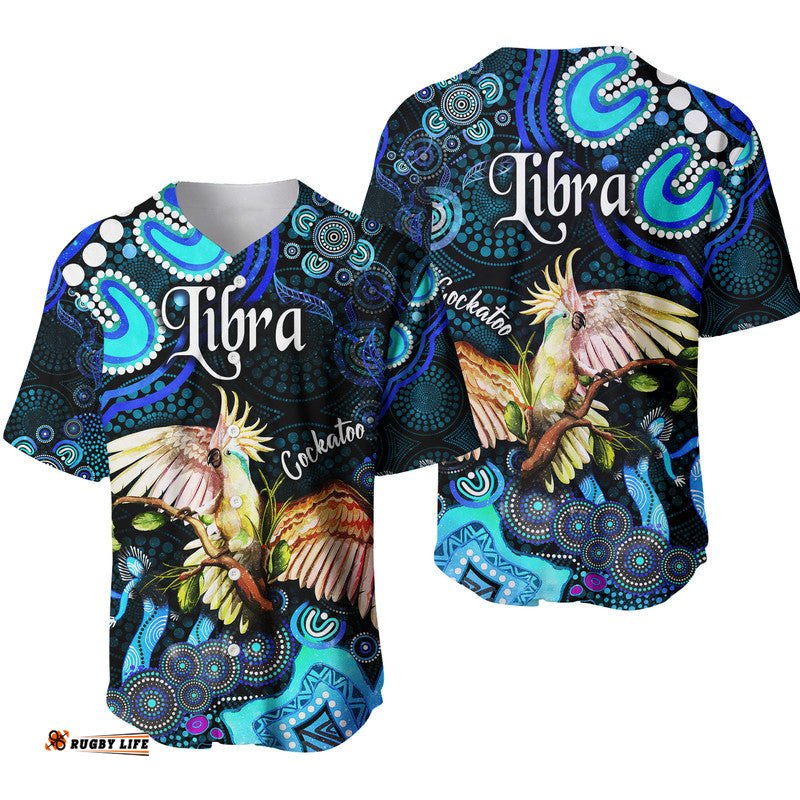 Australian Astrology Baseball Jersey Shirt Libra Cockatoo Glider Zodiac Aboriginal Vibes Blue