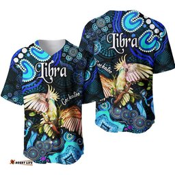 Australian Astrology Baseball Jersey Shirt Libra Cockatoo Glider Zodiac Aboriginal Vibes Blue