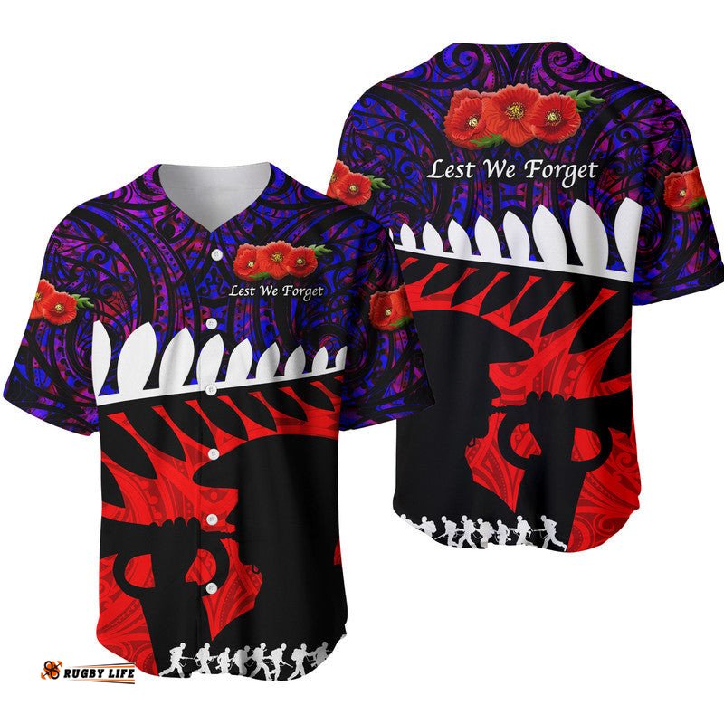 New Zealand Maori ANZAC Baseball Jersey Shirt Remembrance Soldier Purple