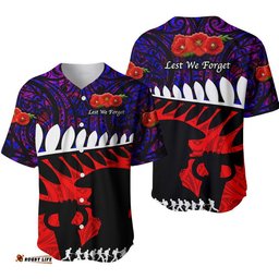 New Zealand Maori ANZAC Baseball Jersey Shirt Remembrance Soldier Purple