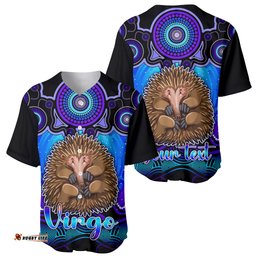 Personalised Australia Virgo Echidna Zodiac Baseball Jersey Shirt Auz Astrology Aboriginal Blue