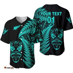Custom Personalised New Zealand Haka Rugby Maori Baseball Jersey Shirt Silver Fern Vibes Turquoise