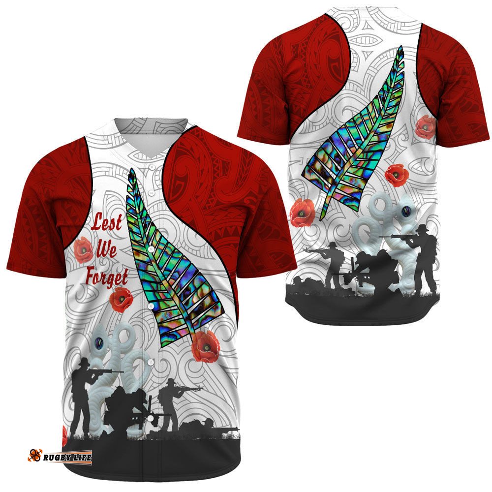 New Zealand Anzac Fern & Maori Baseball Jersey Shirt