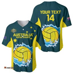 Custom Australia Water Polo 2024 Baseball Jersey Shirt Aussie Shark National Color Version
