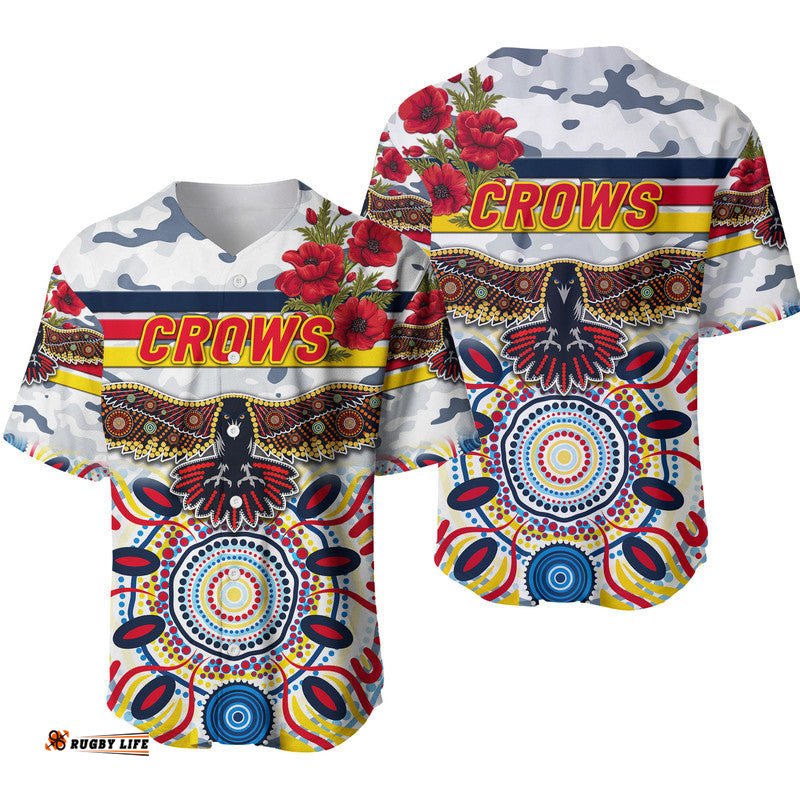 Adelaide Crows ANZAC Baseball Jersey Shirt Indigenous Vibes White
