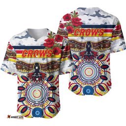 Adelaide Crows ANZAC Baseball Jersey Shirt Indigenous Vibes White