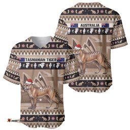 Aussie Tasmanian Tiger Baseball Jersey Shirt Merry Christmas