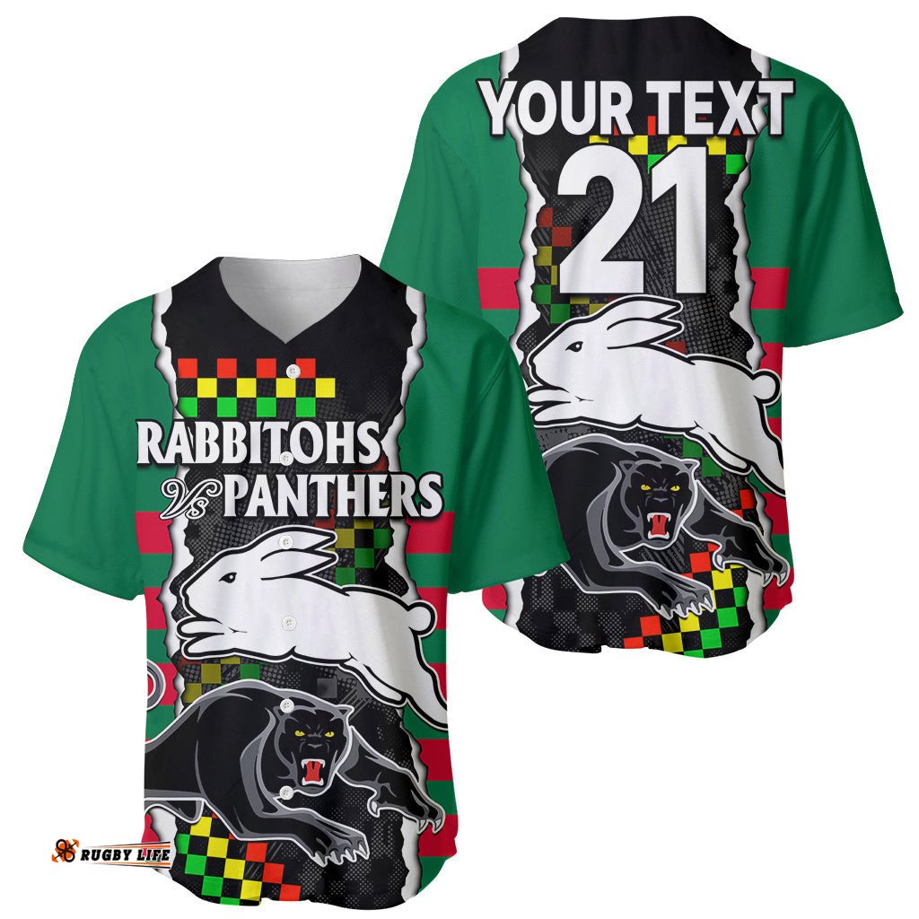 Custom Text And Number NRL Combine Rabbitohs and Panthers Baseball Jersey Shirt 07