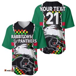 Custom Text And Number NRL Combine Rabbitohs and Panthers Baseball Jersey Shirt 07