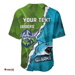 Personalised Sharks And Raiders Rugby Baseball Jersey Shirt Sporty Style